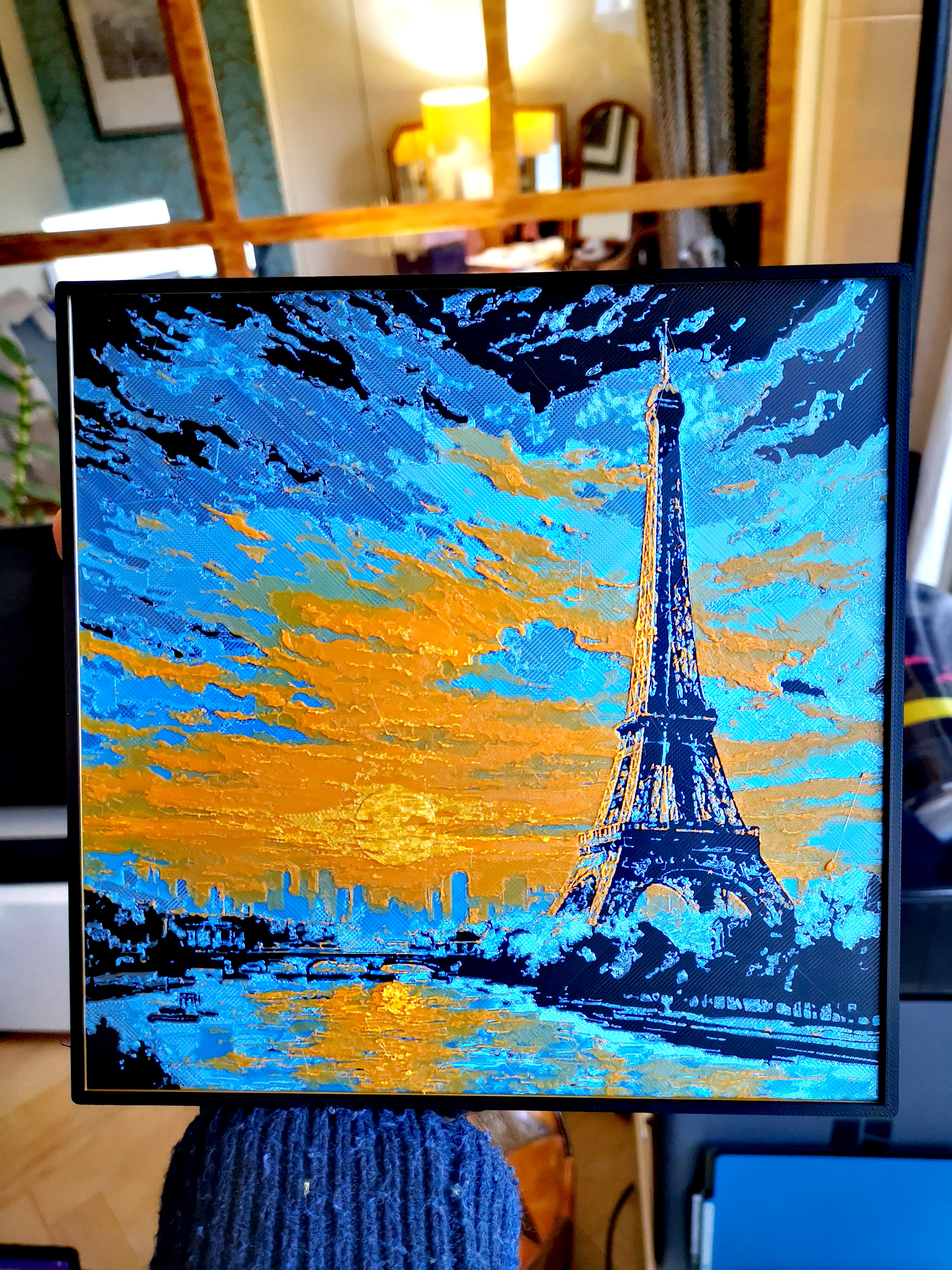 Gravure coucher de soleil sur la Tour Eiffel